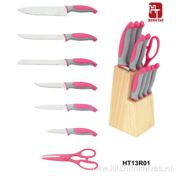 TPR  handle knife set with wooden block